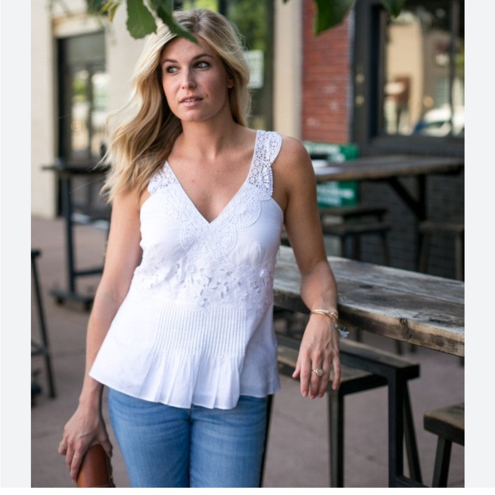 J Crew Collection white lace cotton tank top 12 lined side zipper peplum pleats